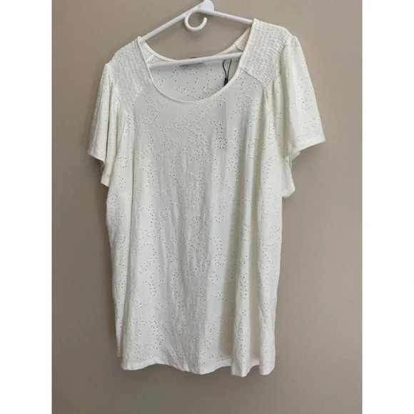 T Tahari Woman NWT 3XL White Flutter Sleeve Short Sleeve Top Plus Size Tee - Picture 7 of 12
